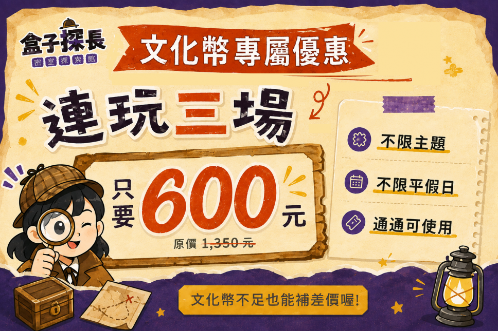文化幣別放到過期～宜蘭盒子探長密室探索館，推出文化幣優惠專案！